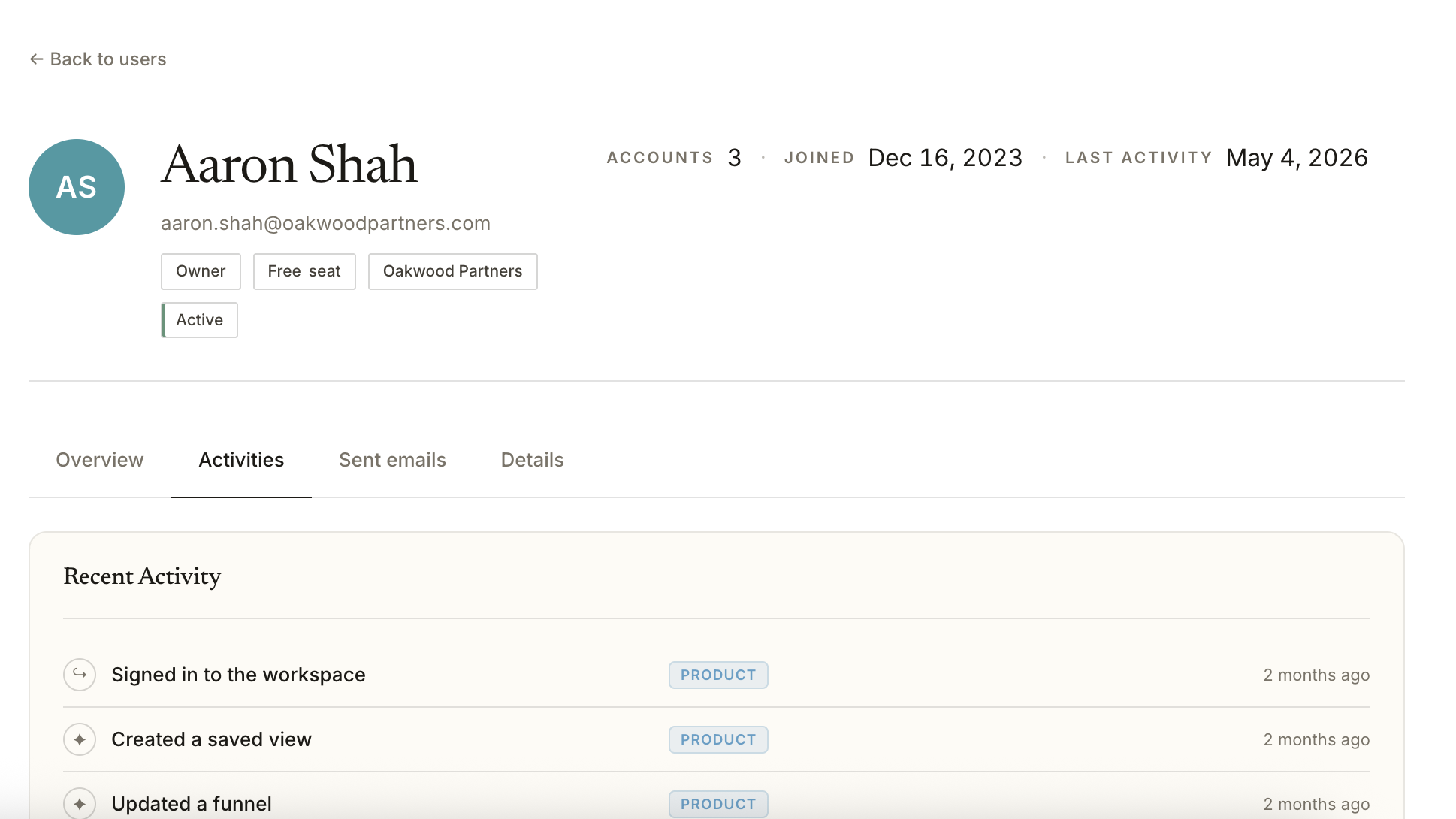 Visitor profile linked from an alert